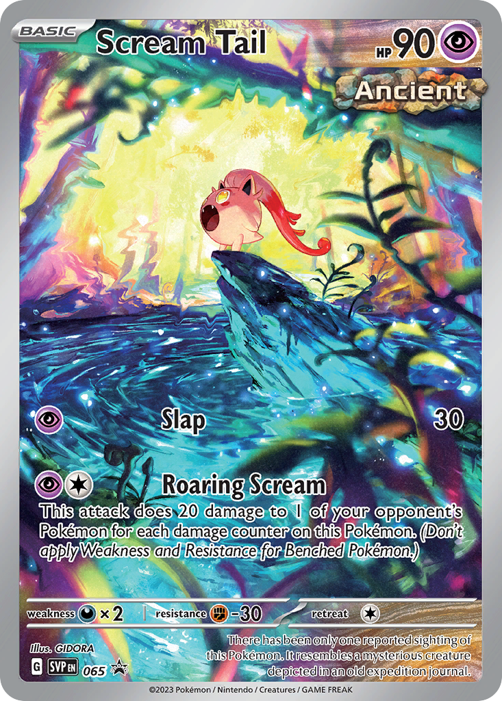 Pokémon trading card featuring 'Scream Tail' with colorful design and character illustration.