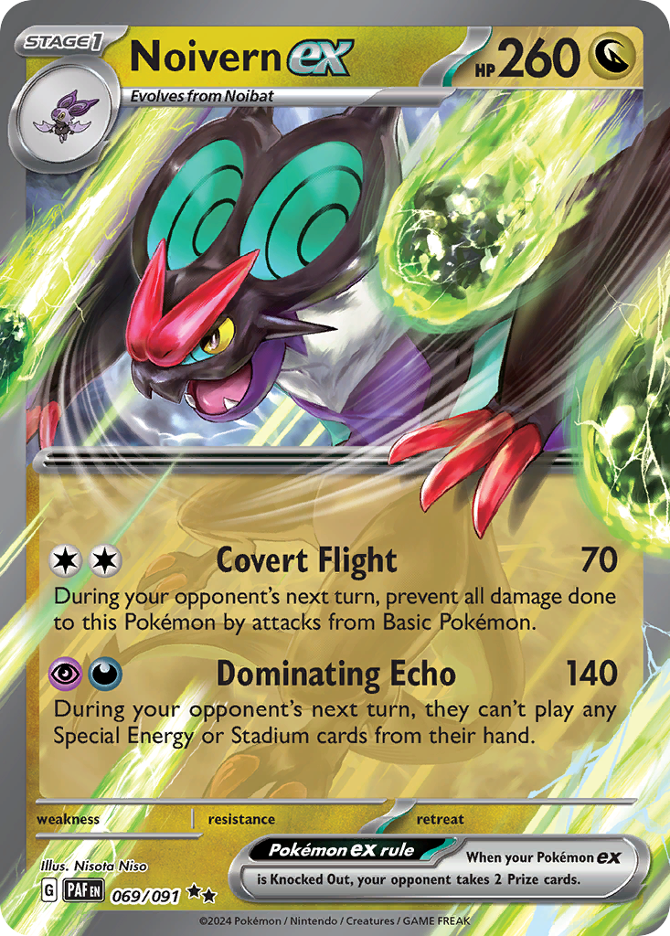 Pokémon trading card featuring Noivern EX with detailed artwork and text.