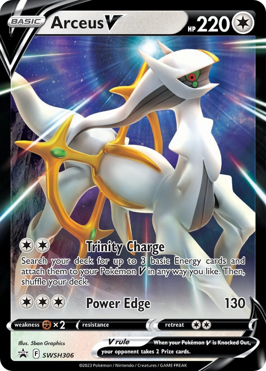 Pokémon trading card featuring Arceus with detailed artwork and text.