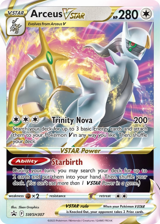 Pokémon trading card featuring Arceus VStar with detailed artwork and text.