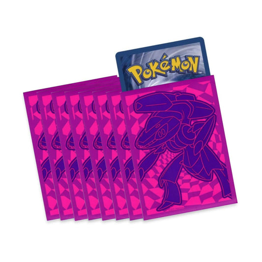 Pokémon trading card packs with a prominent purple card featuring a Genesect design.